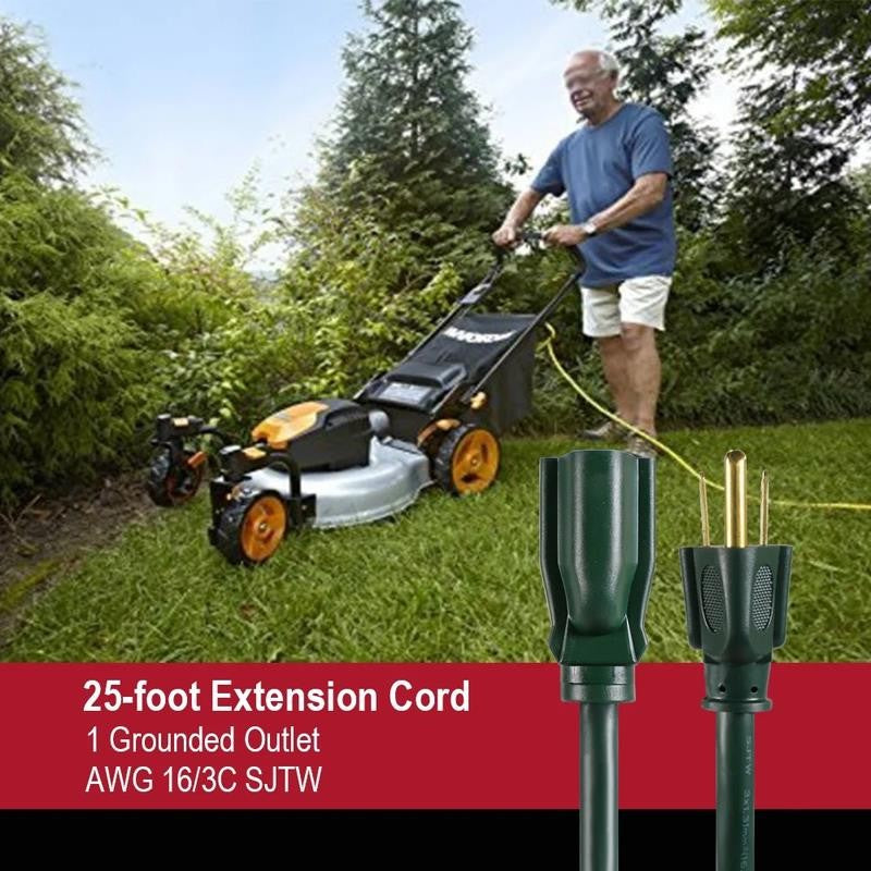 25FT 16AWG 3 Prong Green Single Outlet Outdoor Extension Cord