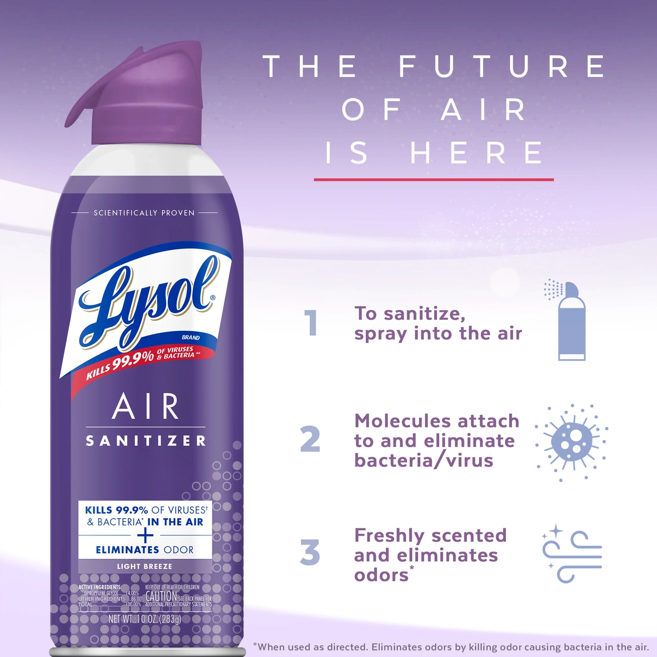 Lysol® Air Sanitizer Spray, for Air Sanitization and Odor Elimination, Light Breeze Scent, 10 Fl. Oz