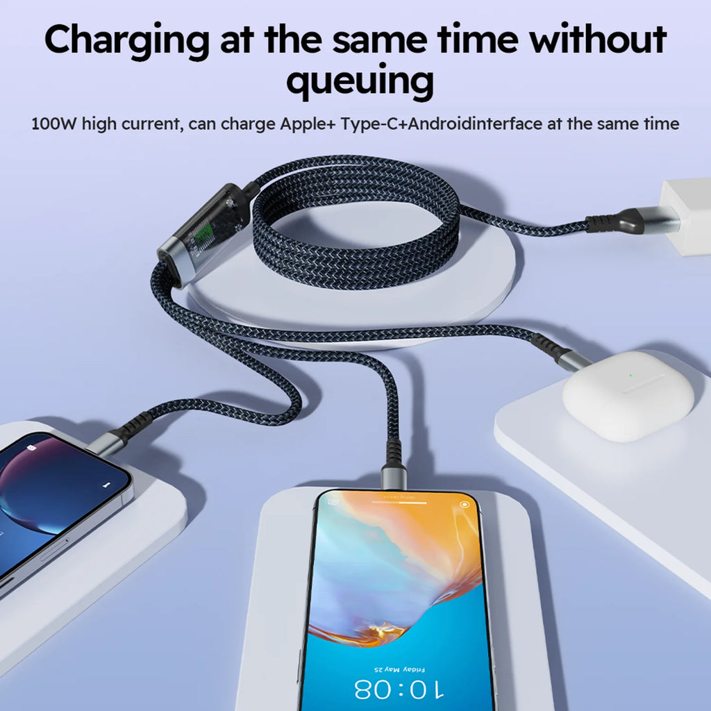 Firsting 4FT 100W 3-In-1 USB Charger Cord Phone Charging Cable Fast Charging Data Cable 2PCS Black