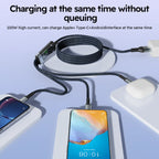 Firsting 4FT 100W 3-In-1 USB Charger Cord Phone Charging Cable Fast Charging Data Cable 2PCS Black