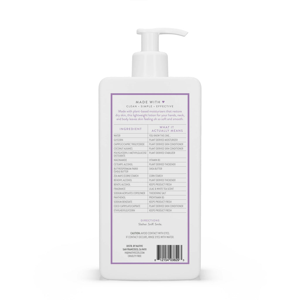 Native Moisturizing Hand & Body Lotion, Lilac & White Tea, Paraben Free, for Women and Men, 16.5 Fl Oz