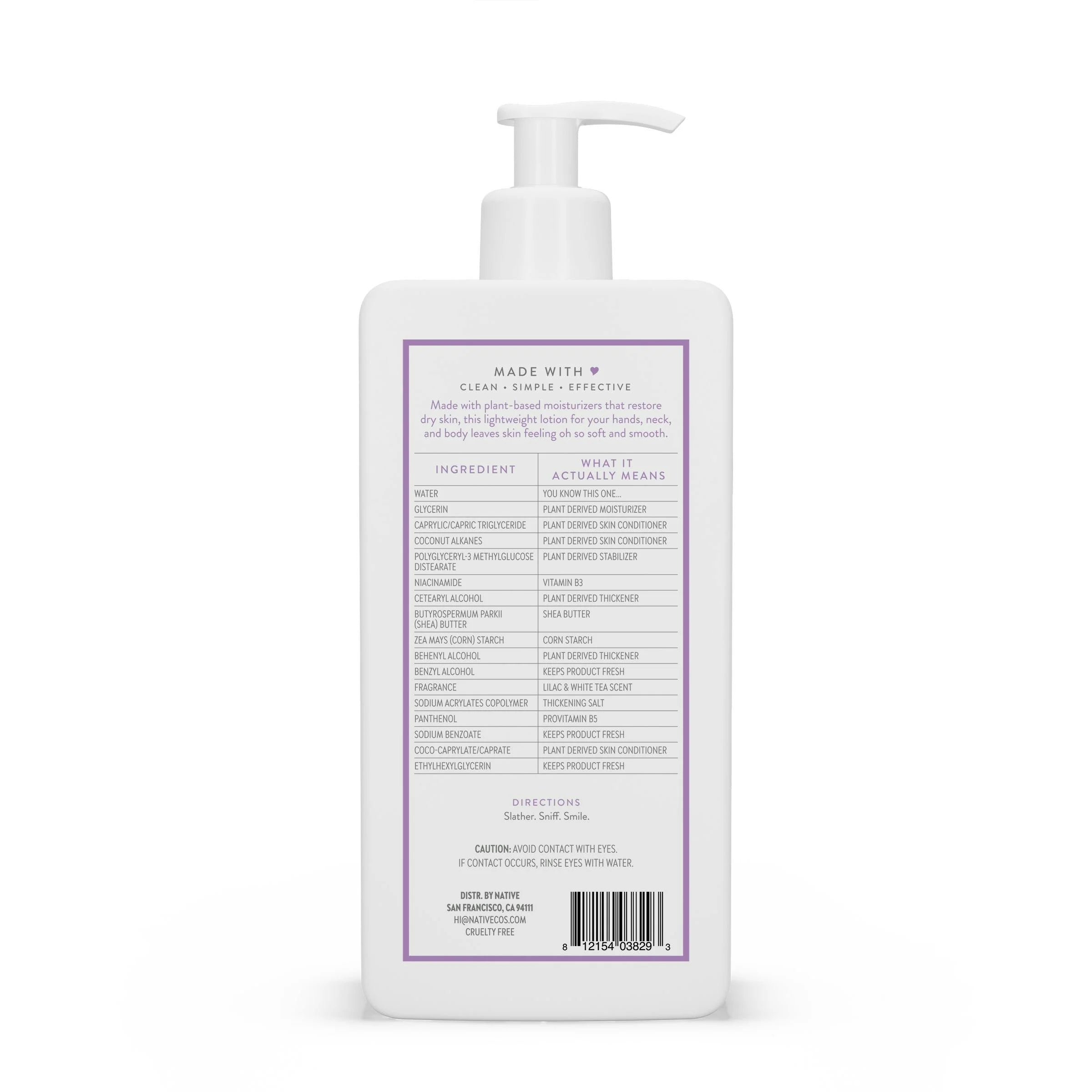 Native Moisturizing Hand & Body Lotion, Lilac & White Tea, Paraben Free, for Women and Men, 16.5 Fl Oz