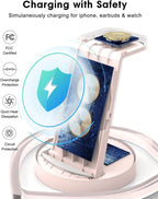 ETEPEHI Wireless Charging Station: 3 in 1 Wireless Charger Compatible for Iphone Iwatch Airpods -Pink