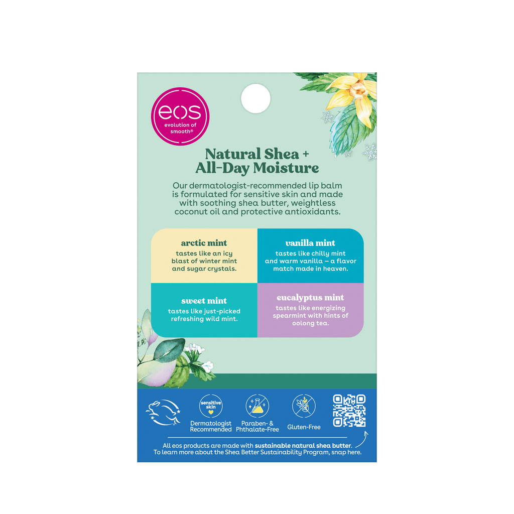 Eos Natural Shea Minty Lip Balm Variety Pack- 0.14 Oz, Pack of 4