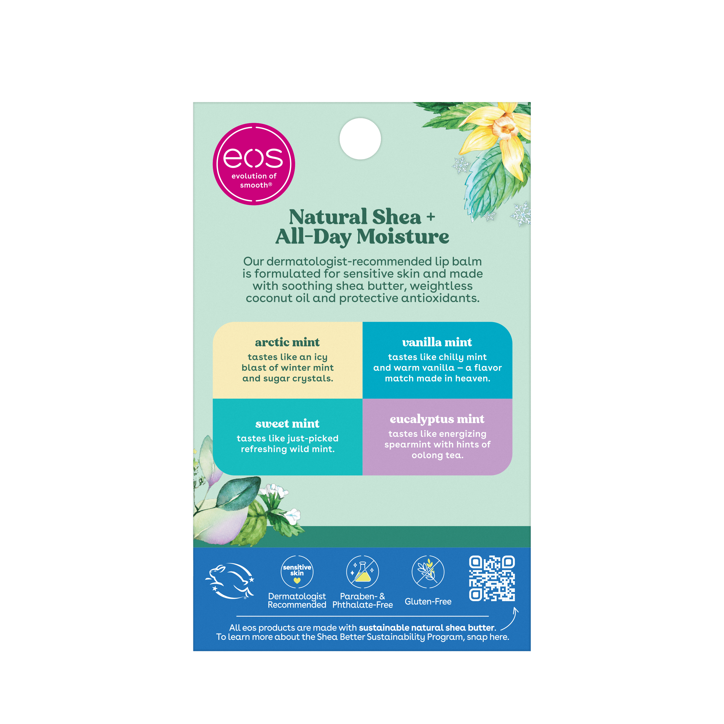 Eos Natural Shea Minty Lip Balm Variety Pack- 0.14 Oz, Pack of 4