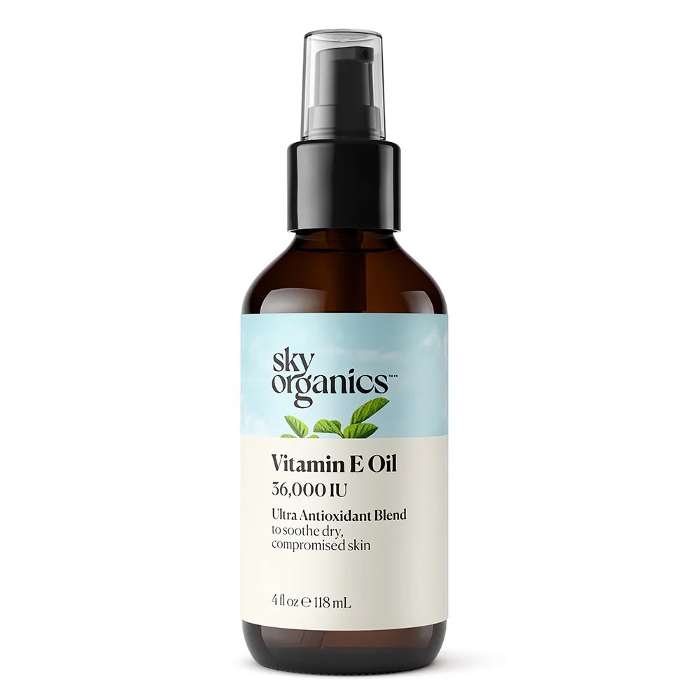 Sky Organics Vitamin E Oil for Soothing Dry, Compromised Skin, 4 Fl Oz