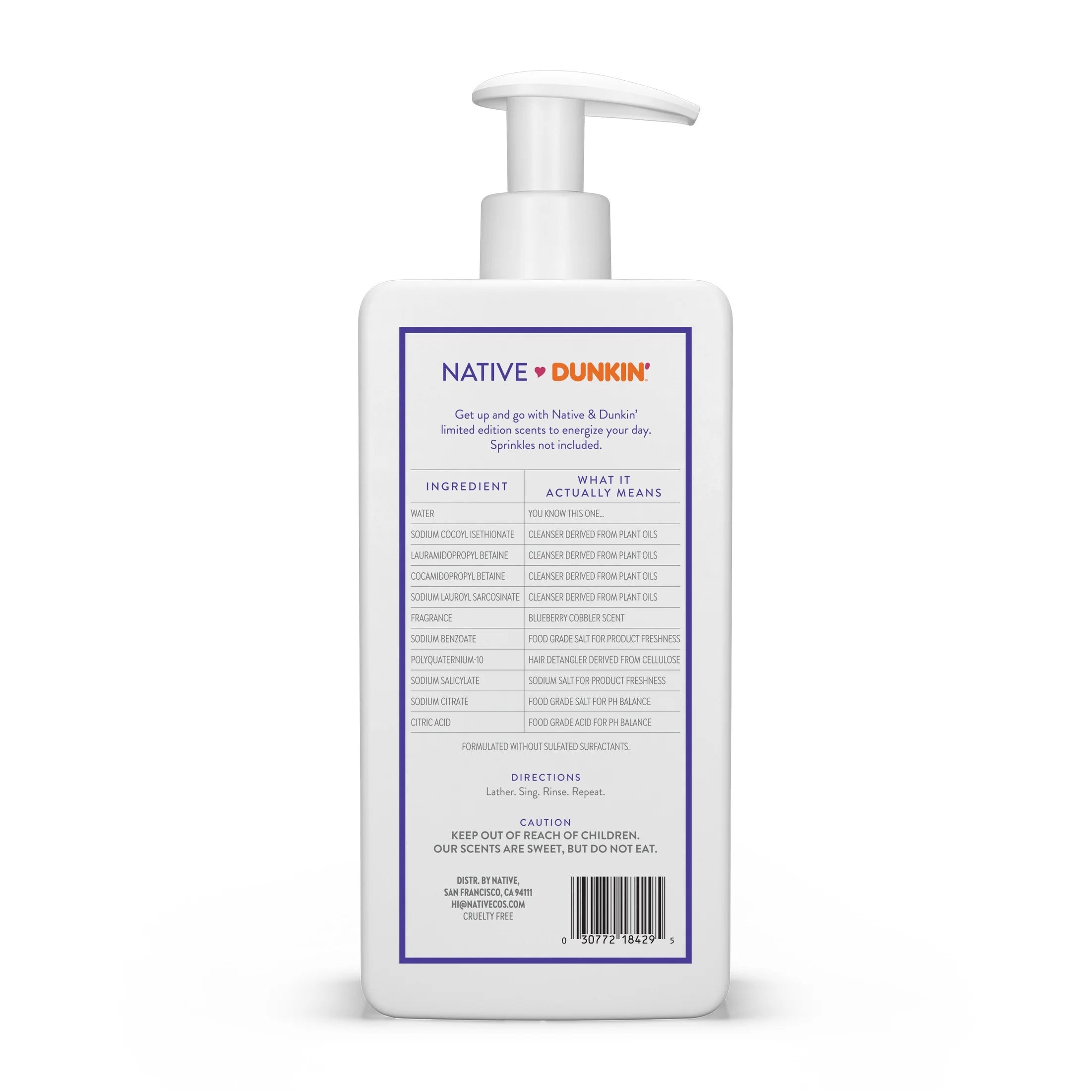 Native 2In1 Shampoo and Conditioner, Dunkin' Blueberry Cobbler, Sulfate Free, 16.5 Fl Oz