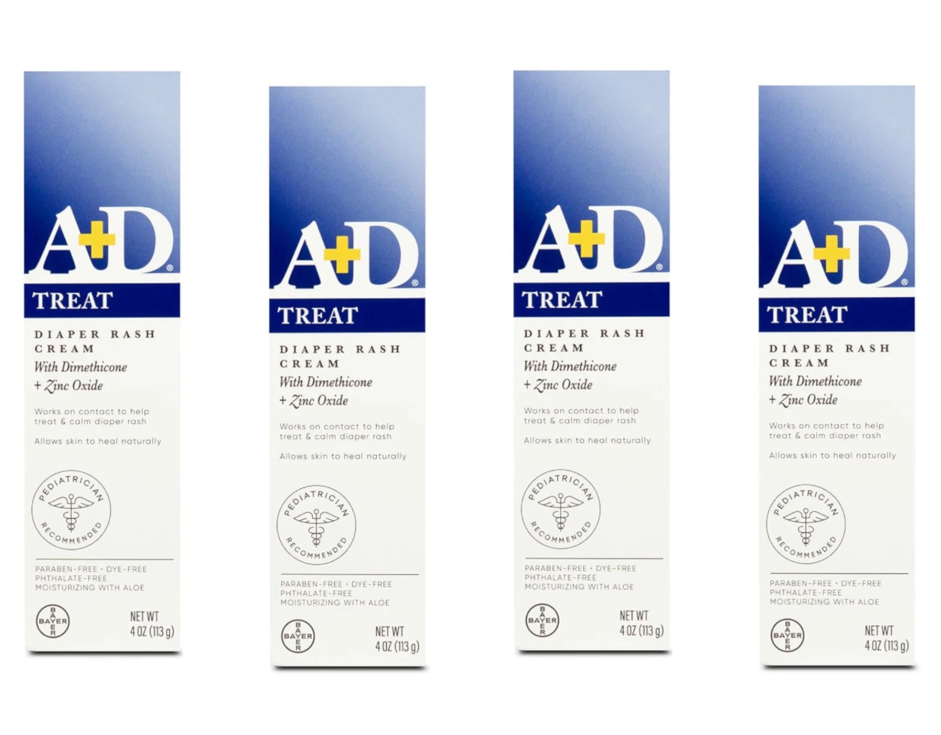 4 Pack A+D Diaper Rash Cream with Aloe Diaper Rash Cream 4 Oz Each