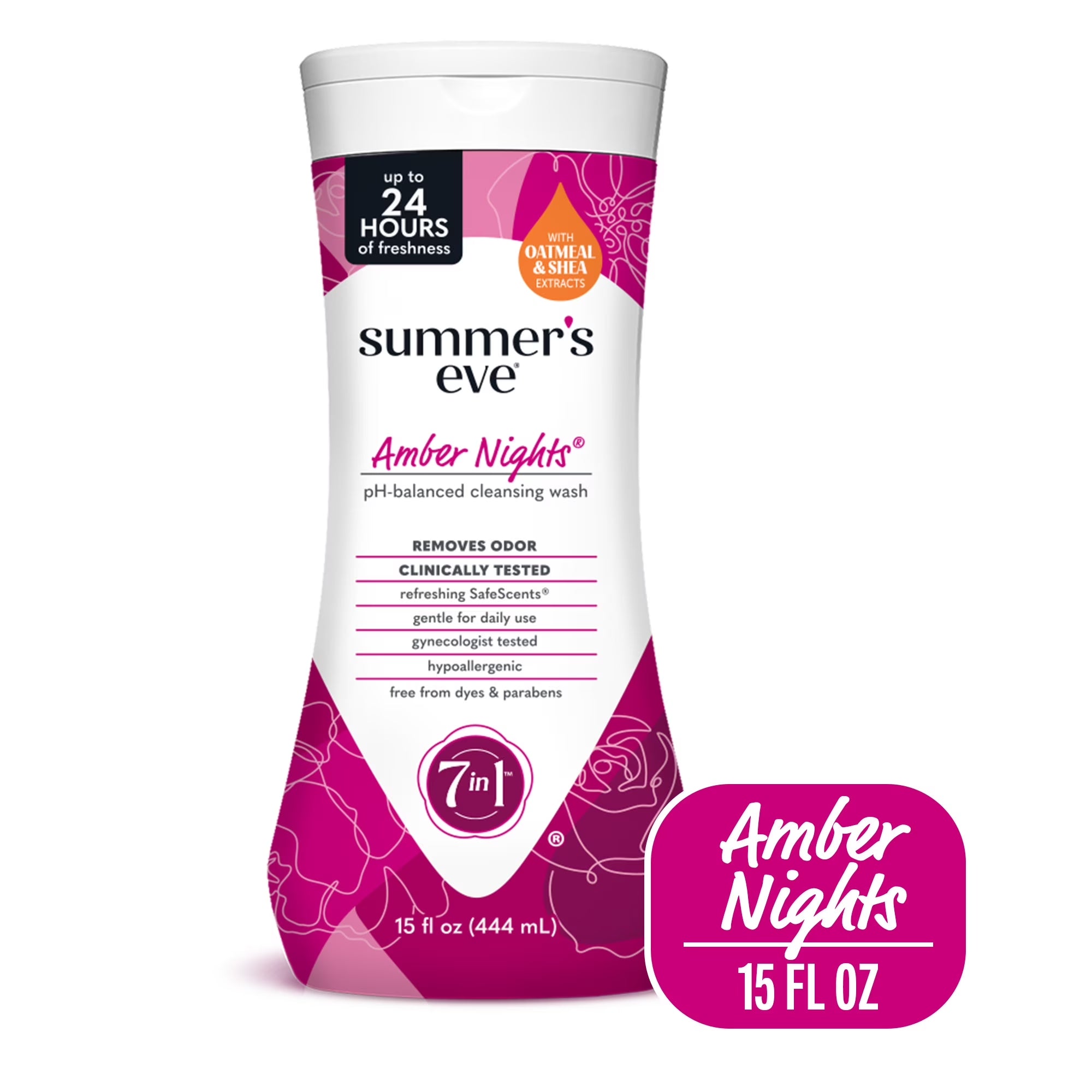 Amber Nights Feminine Wash with Oat & Shea Extracts, Removes Odor, 15 Fl Oz