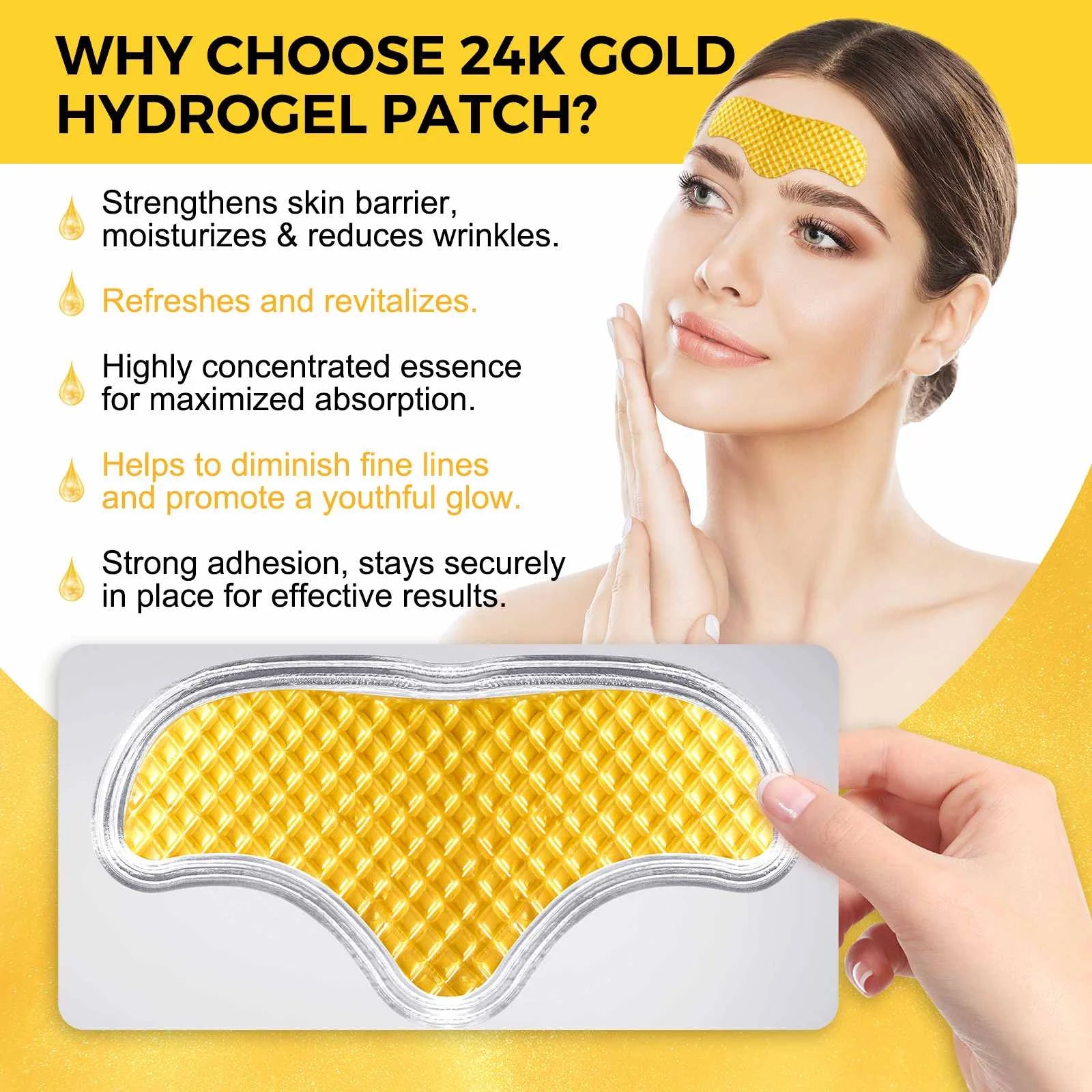 24K Forehead Wrinkle Patches, Collagen Lines Mask with Collagen Boosting Elasticity for Women and Men,12Pcs