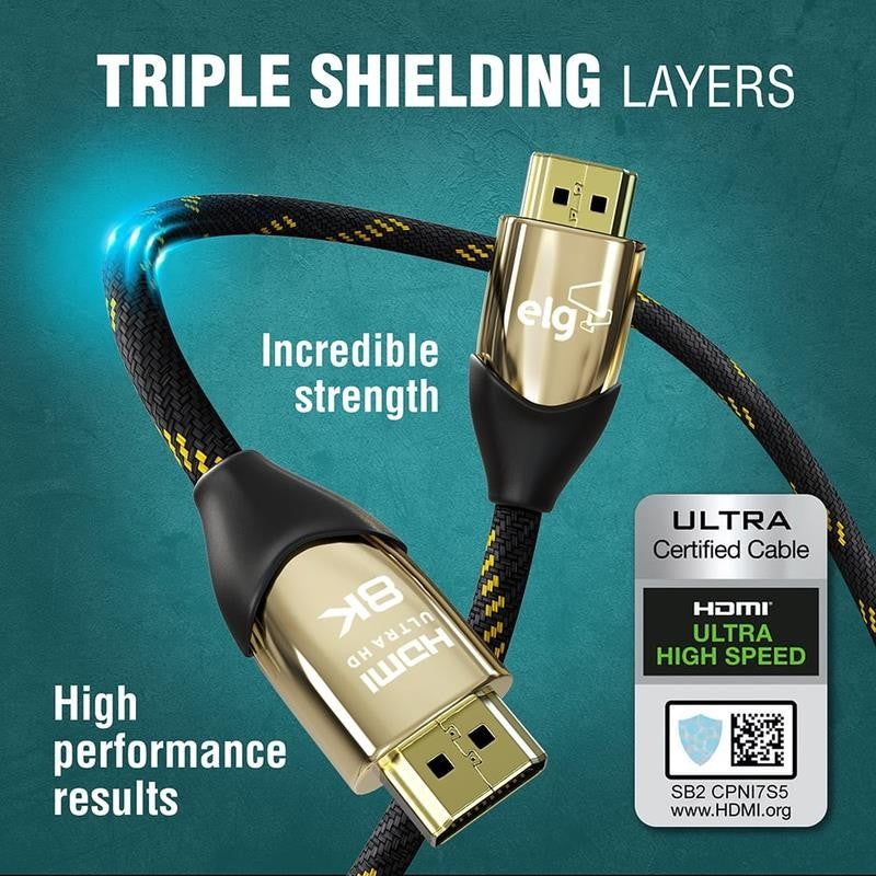 8K HDMI Cable 2.1 | 48Gbps, 6.6FT | Ultra High Speed, Earc, Ethernet, VRR, Gold