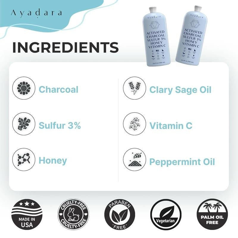 Acne Face Wash with Charcoal & Sulfur, Cystic & Hormonal Acne Cleanser, 8 Fl Oz,