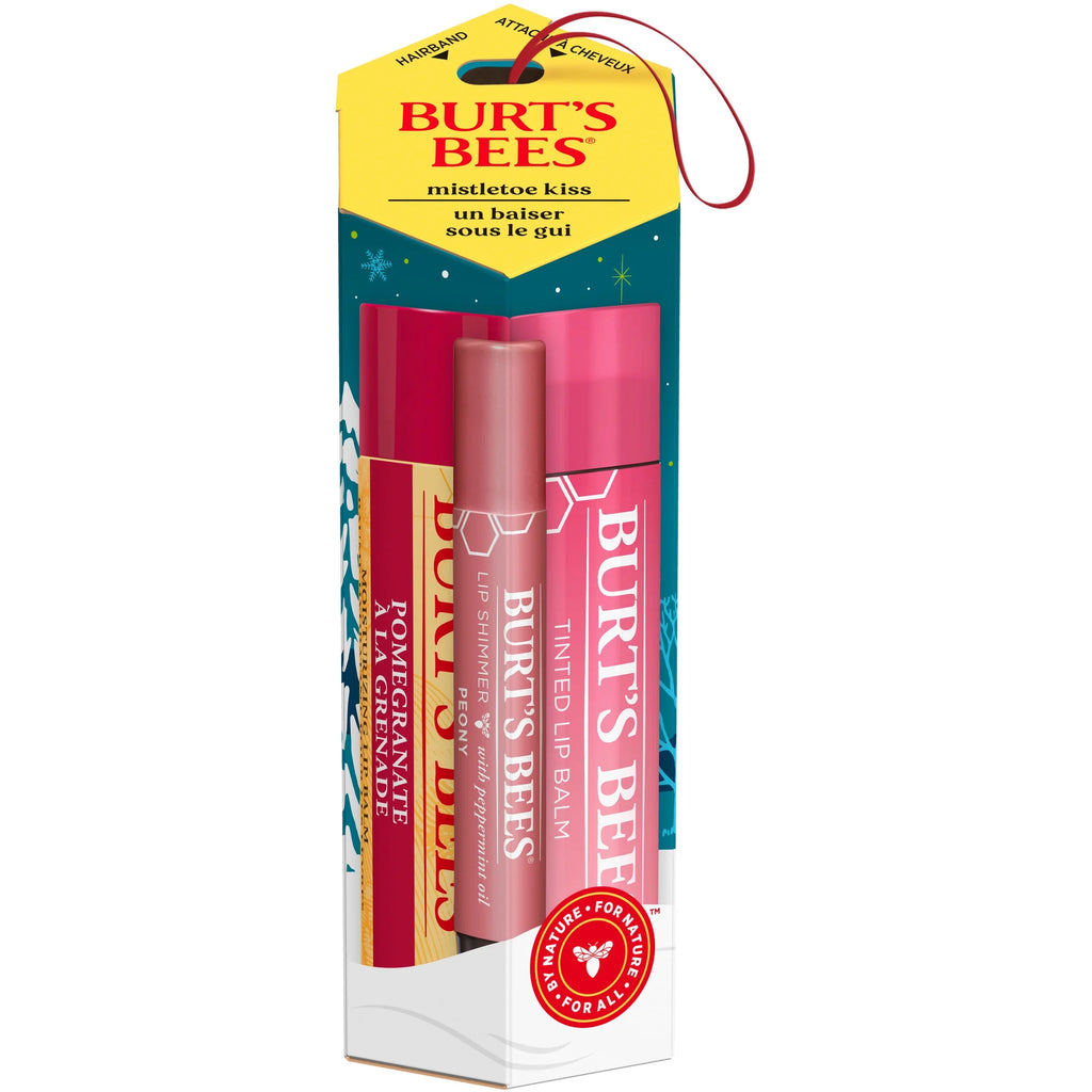 Burt'S Bees Mistletoe Kiss Gift Set, Pomegranate Lip Balm, Tinted Lip Balm and Lip Shimmer, 3 Tubes