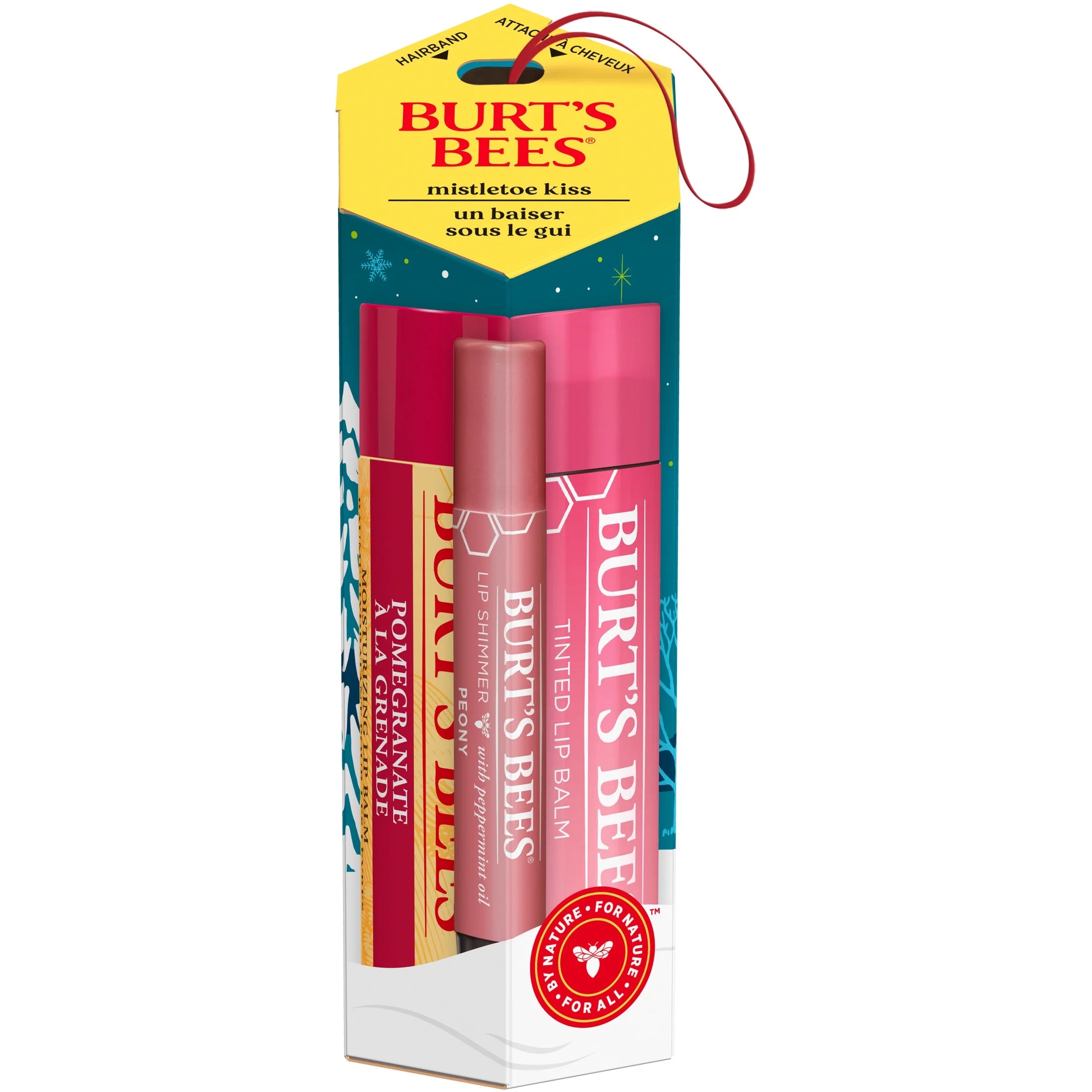 Burt'S Bees Mistletoe Kiss Gift Set, Pomegranate Lip Balm, Tinted Lip Balm and Lip Shimmer, 3 Tubes