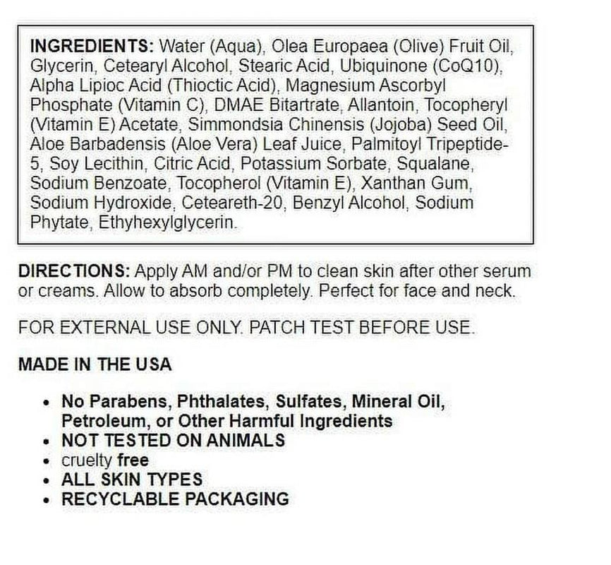 DMAE Cream with Alpha Lipoic Acid, Vitamin C Ester - Skin Firming and Moisturizi