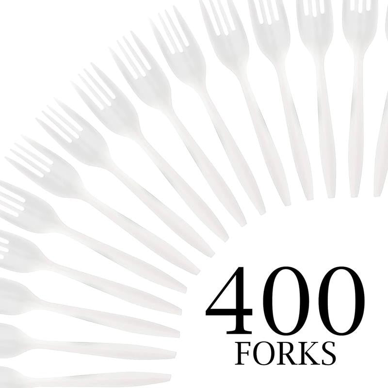 Disposable Plastic Forks Mediumweight Cutlery Utensils, 400 Pack