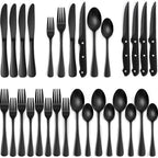 24-Piece Black Silverware Set with Steak Knives, Black Flatware Set for 4, Food