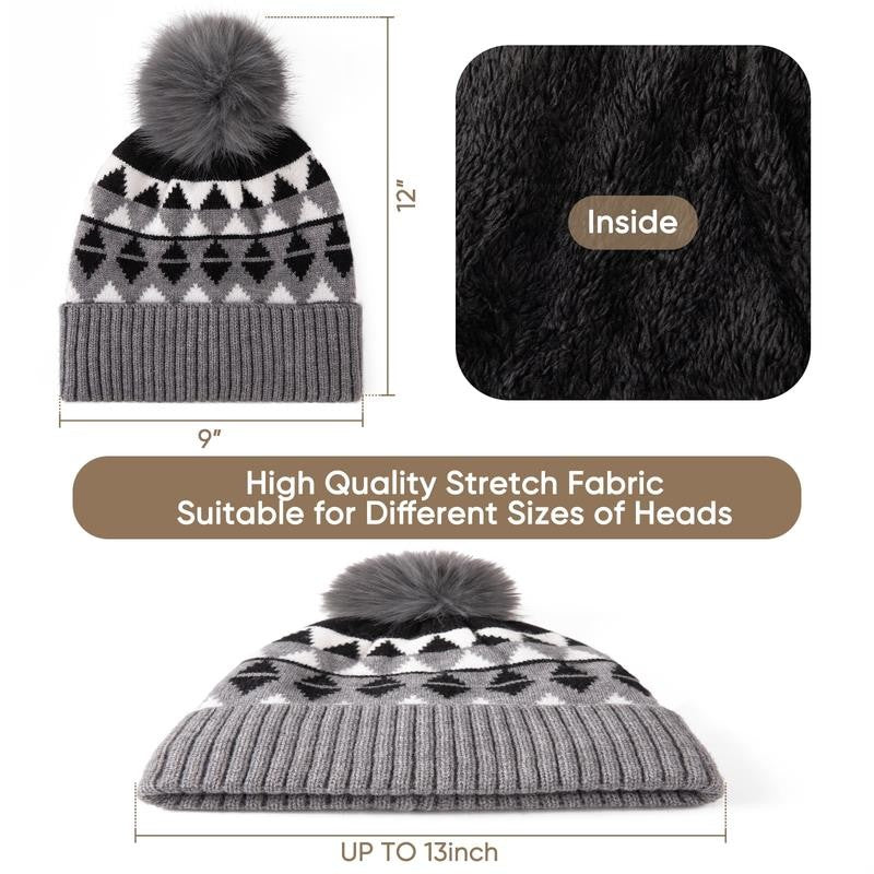 3 PCS Winter Hat Scarf Gloves Set, Long Scarf Neck Warmer Beanie with Pom Pom To