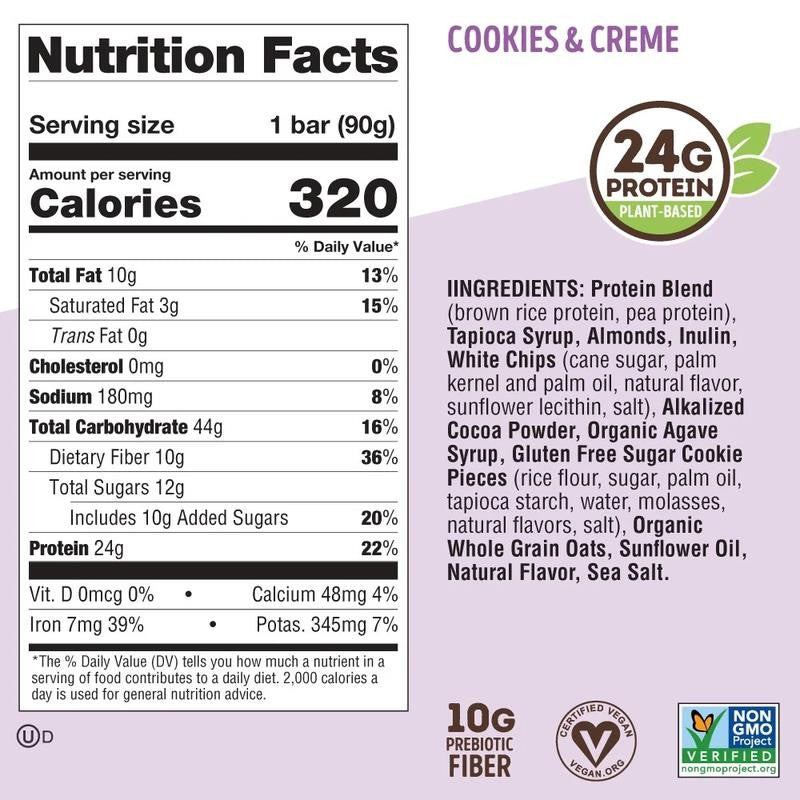 Cookie-Fied Big Bar Cookies & Creme, Plant-Based Protein Bar, Gluten-Free, Vegan