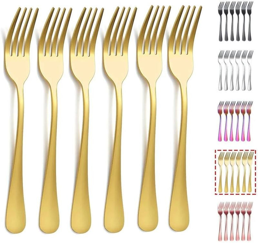 Gold Dinner Fork 6 Pieces, Stainless Steel 8.17 " Fork Wedding Silverware Set