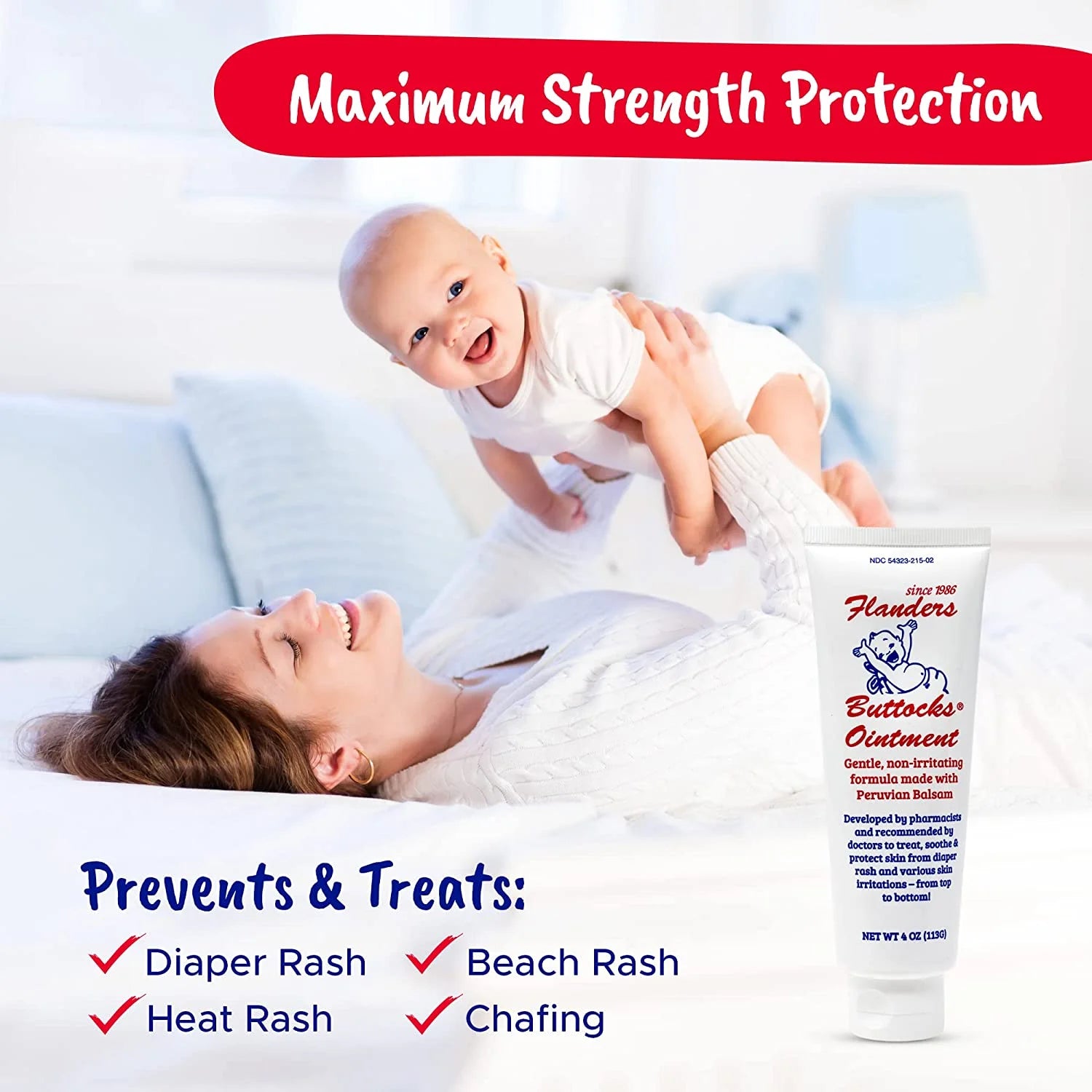 Flanders Buttocks Ointment - Pharmacist Developed Premium Paraben-Free, Soothing Diaper Rash Ointment, 4 Ounce