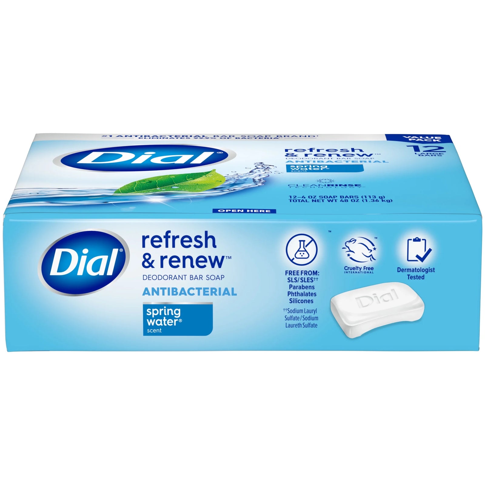 Antibacterial Bar Soap, Refresh & Renew, Spring Water, 4 Oz, 12 Bars