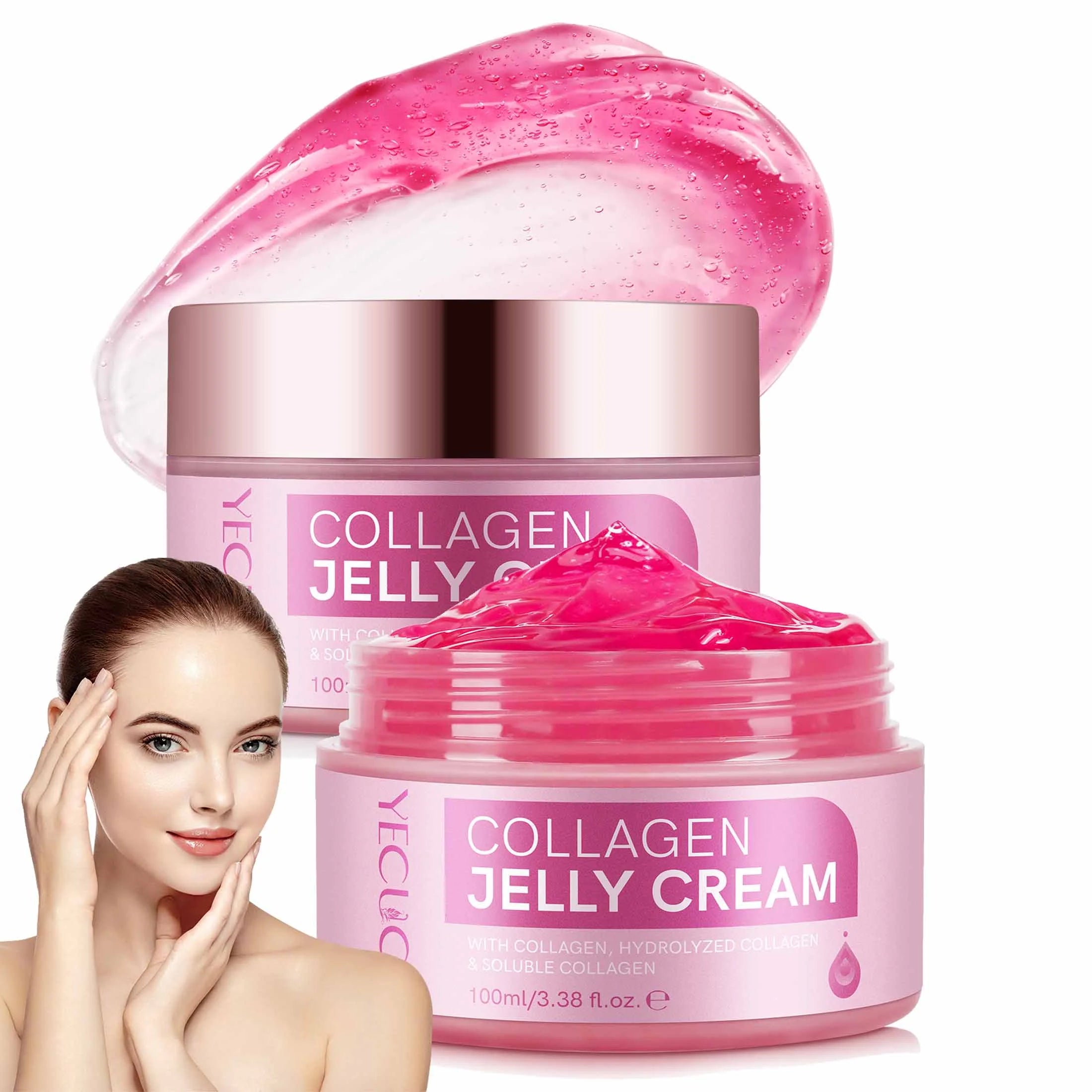 (2 Pack)  Collagen Jelly Cream, Deep Moisturizer, Anti-Aging Hydrator, Clean Skincare, Boosts Elasticity, Skin Rejuvenation, 3.38 Fl Oz