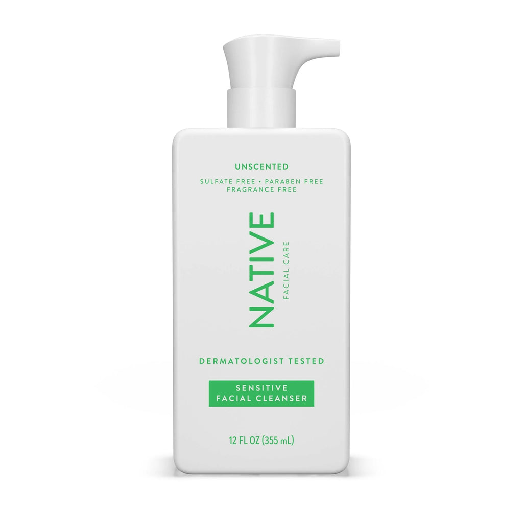 Native Sensitive Facial Cleanser, Unscented, for Sensitive Skin, 12 Fl Oz
