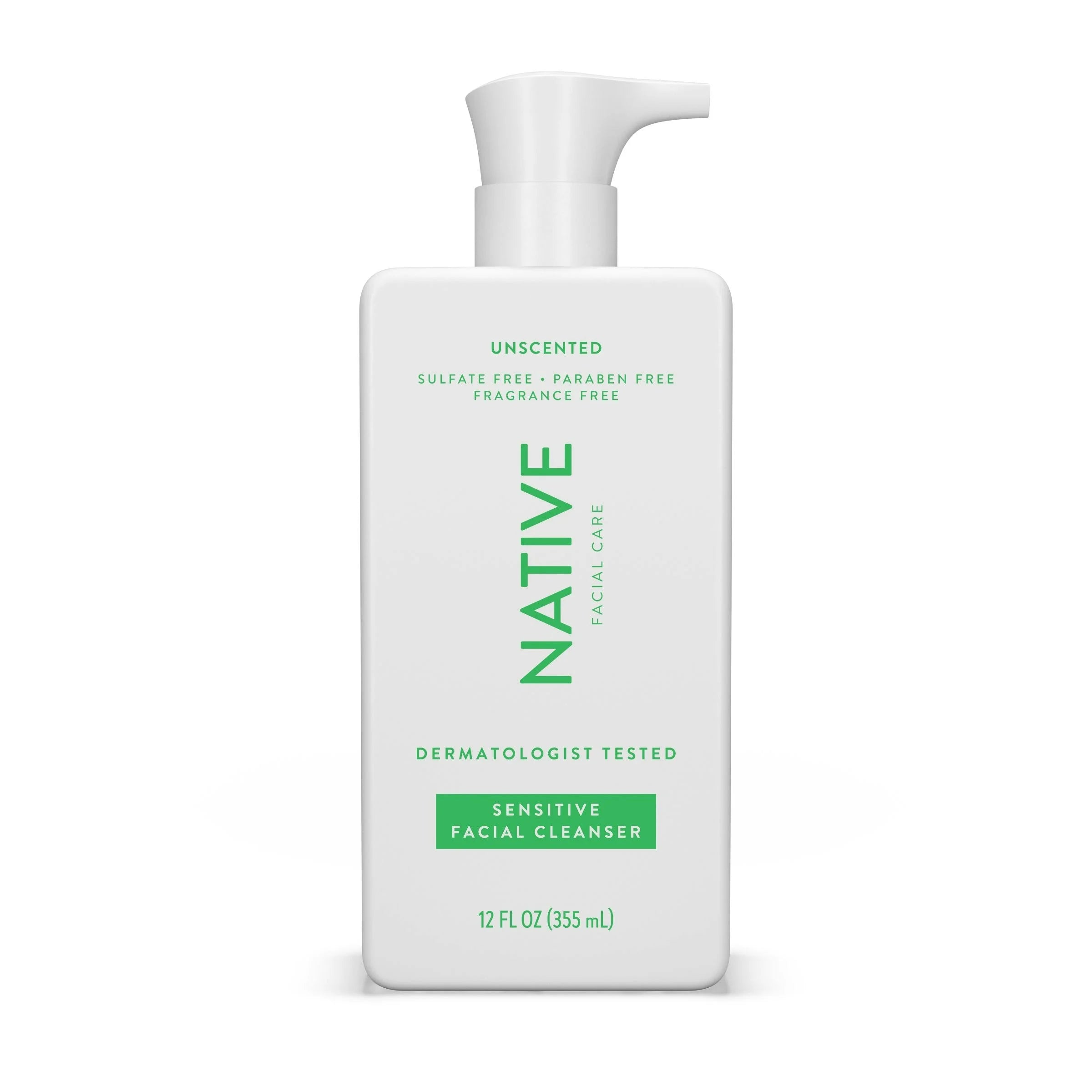 Native Sensitive Facial Cleanser, Unscented, for Sensitive Skin, 12 Fl Oz
