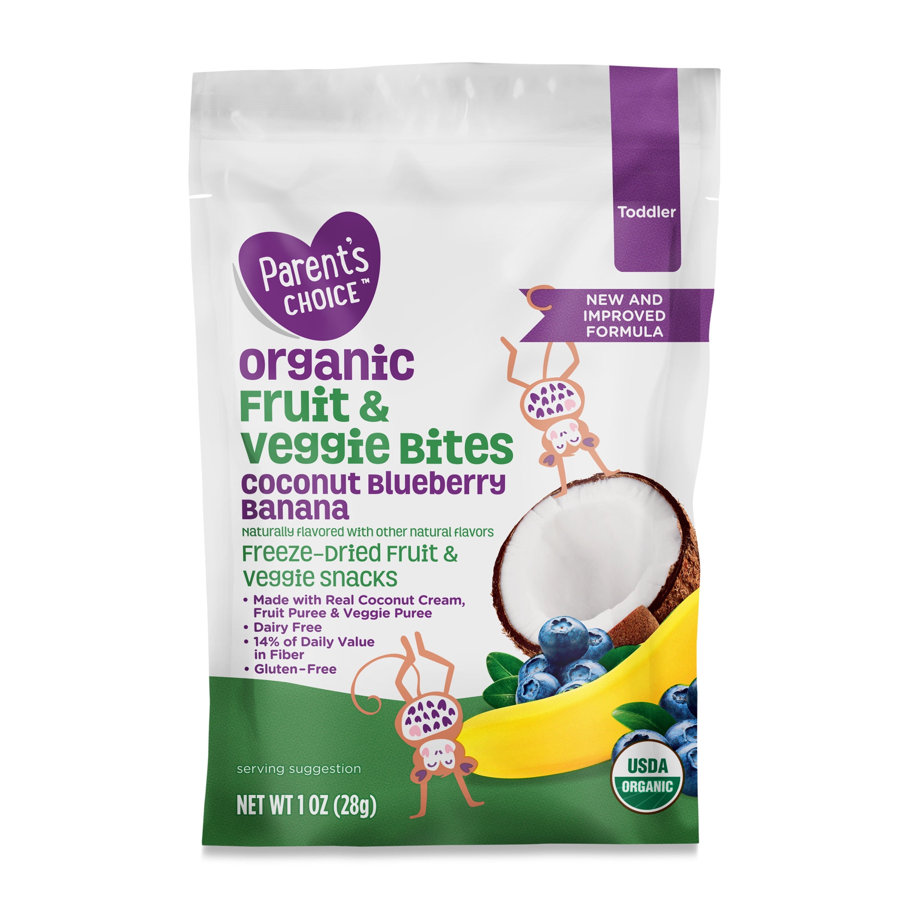 (2 Pack) Parent’S Choice Organic Stage 3 Toddler Snacks, Coconut, Blueberry, and Banana Fruit Bites, 1 Oz