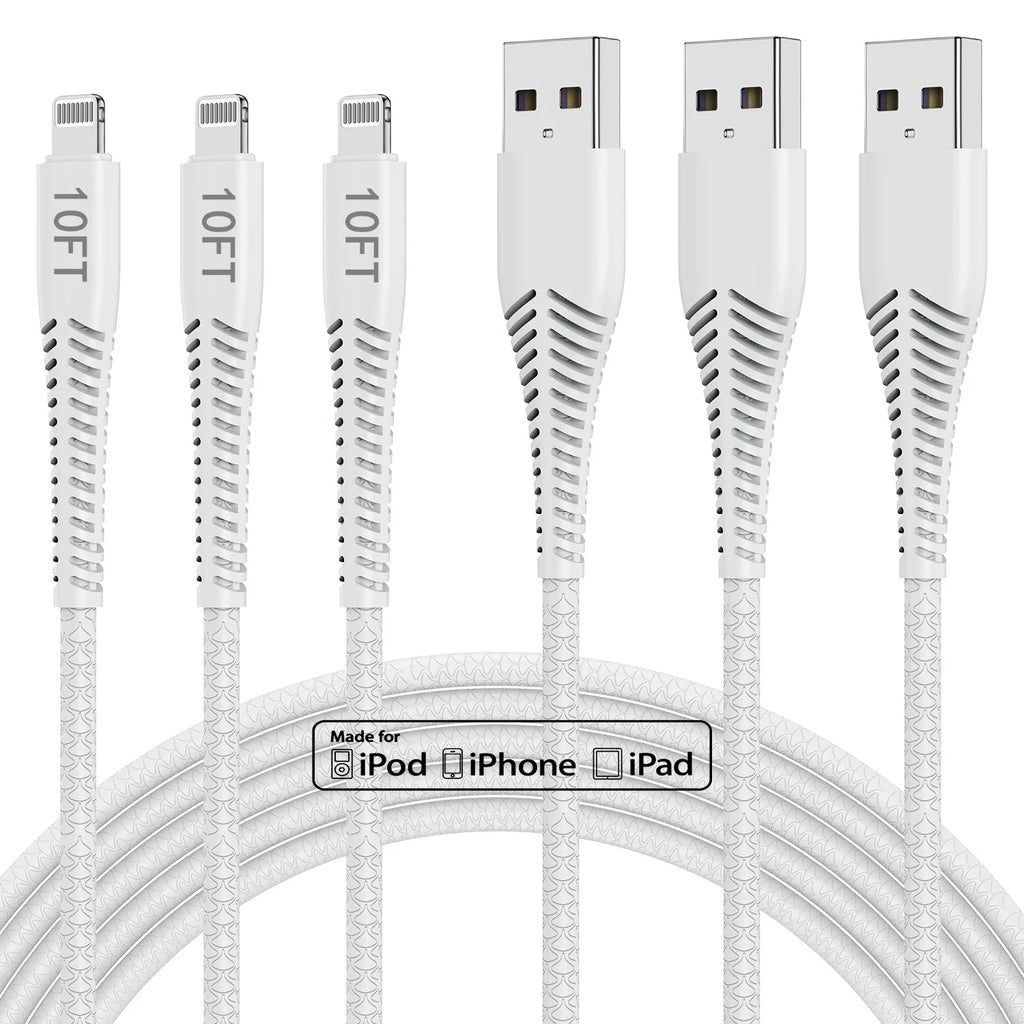 3Pack I Phone Charger Cord 10Ft Long Cable 10 Foot,High Fast/Data Sync 10 Feet Charging Cable Compatible with Iphone 14/13/12/11 Pro Max/Xs/Xr/8/7/6/5S/5/Se Ipad Case