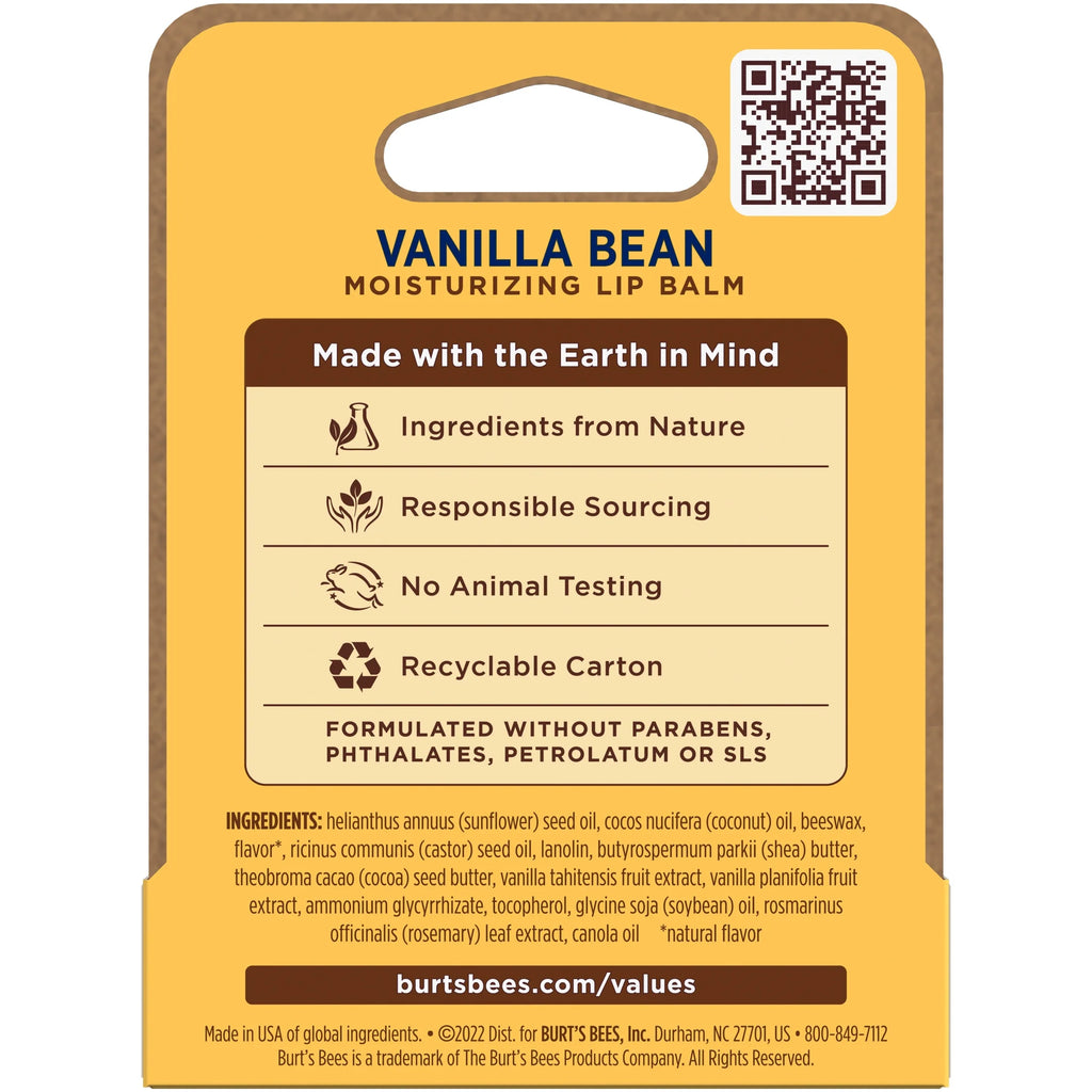 Burt'S Bees 100% Origin Natural Moisturizing Lip Balm with Beeswax, Vanilla Bean, 1 Tube