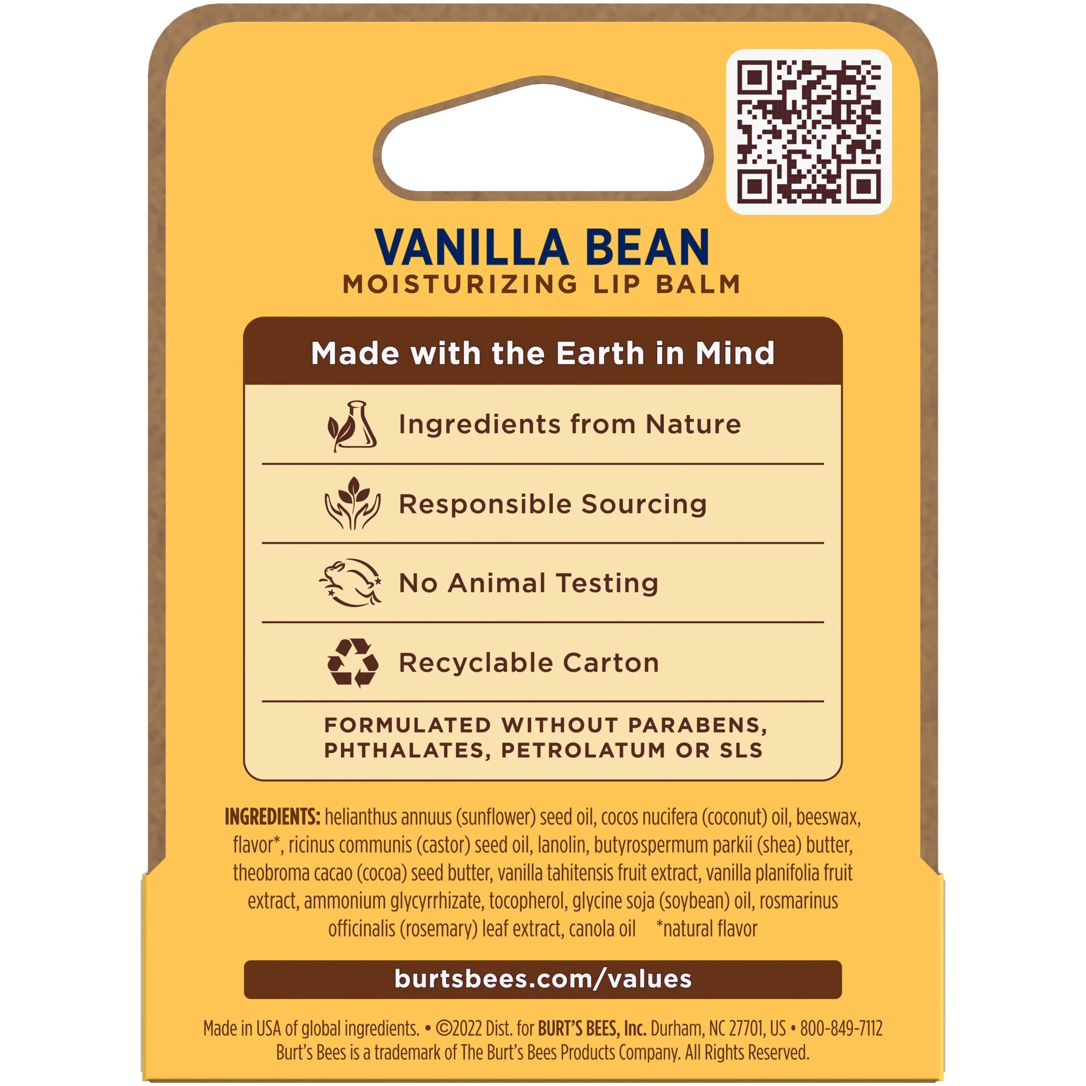 Burt'S Bees 100% Origin Natural Moisturizing Lip Balm with Beeswax, Vanilla Bean, 1 Tube
