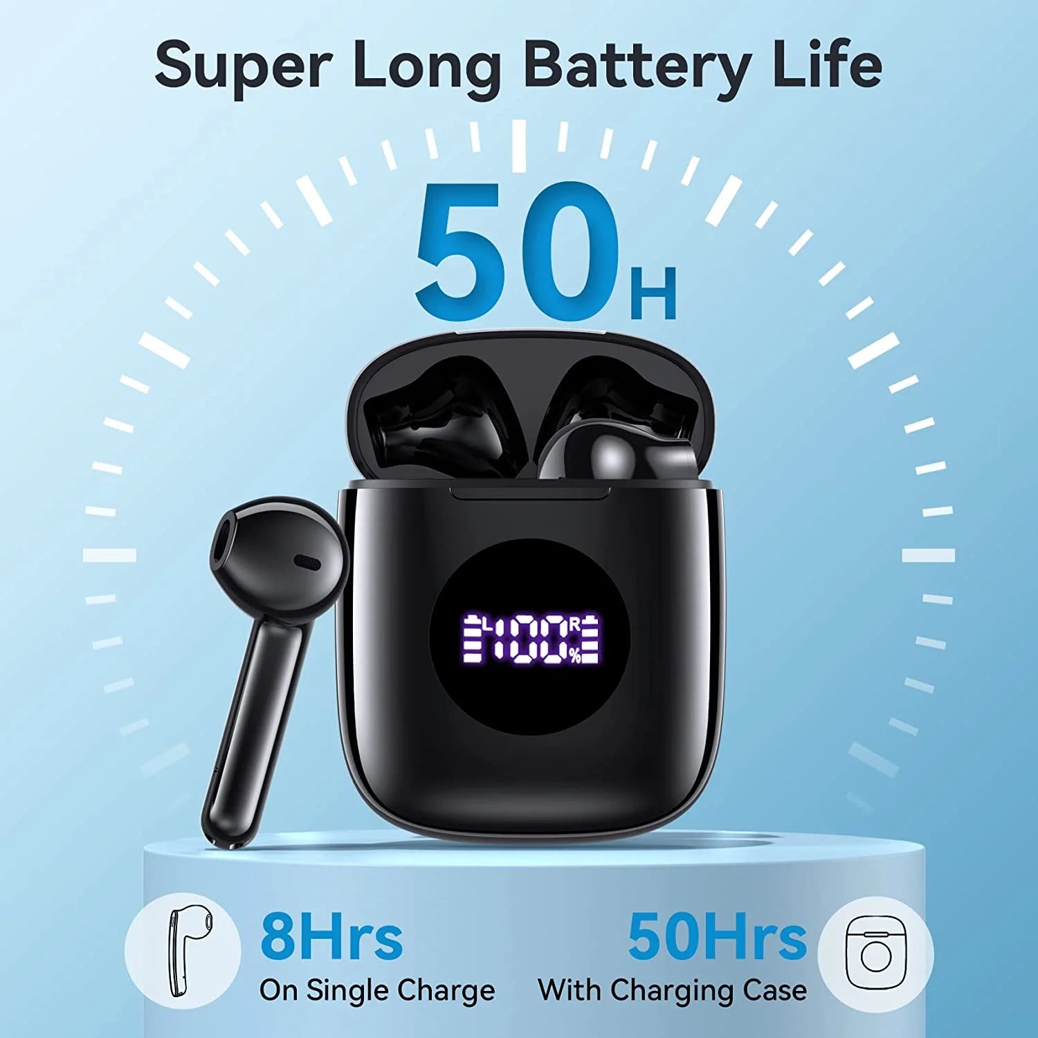 Bluetooth Headphones V5.3 Wireless Earbuds 50Hrs Battery Life with Charging Case