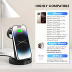 18W Wireless Charger - 3 in 1 Charging Station Compatible with Iphone 16E 16 15