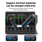 CITYORK 8 Bay Rechargeable Battery Charger with Charging Alert Display，Fast Charging for 1.2V AA AAA Nimh Nicd Rechargeable Batteries with USB Cable