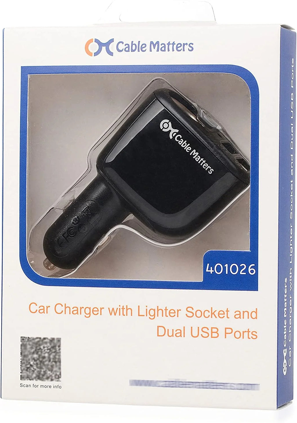 17W 3.4A Car Charger with Lighter Socket and Dual USB Charging Ports