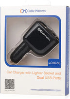 17W 3.4A Car Charger with Lighter Socket and Dual USB Charging Ports