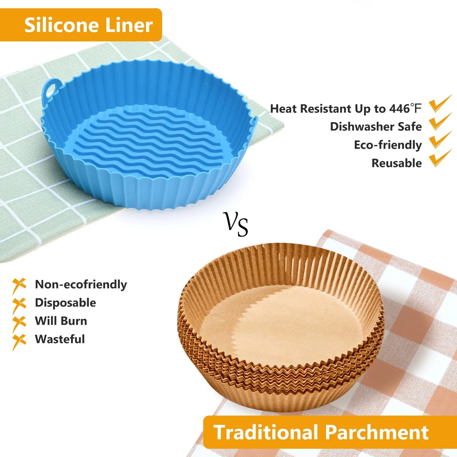 3 Pack Air Fryer Silicone Liners Pot for 3 to 5 QT, Air Fryer Silicone Basket Bo
