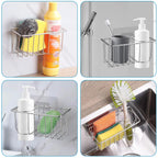 2-In-1 Sink Holder, Adhesive Rustproof Sponge Holder Kitchen Sink Organizer Bask