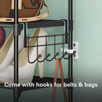 10 Tier Metal Shoes Rack, Narrow Stackable Shoes Shelf with Hooks, Shoe Tower F