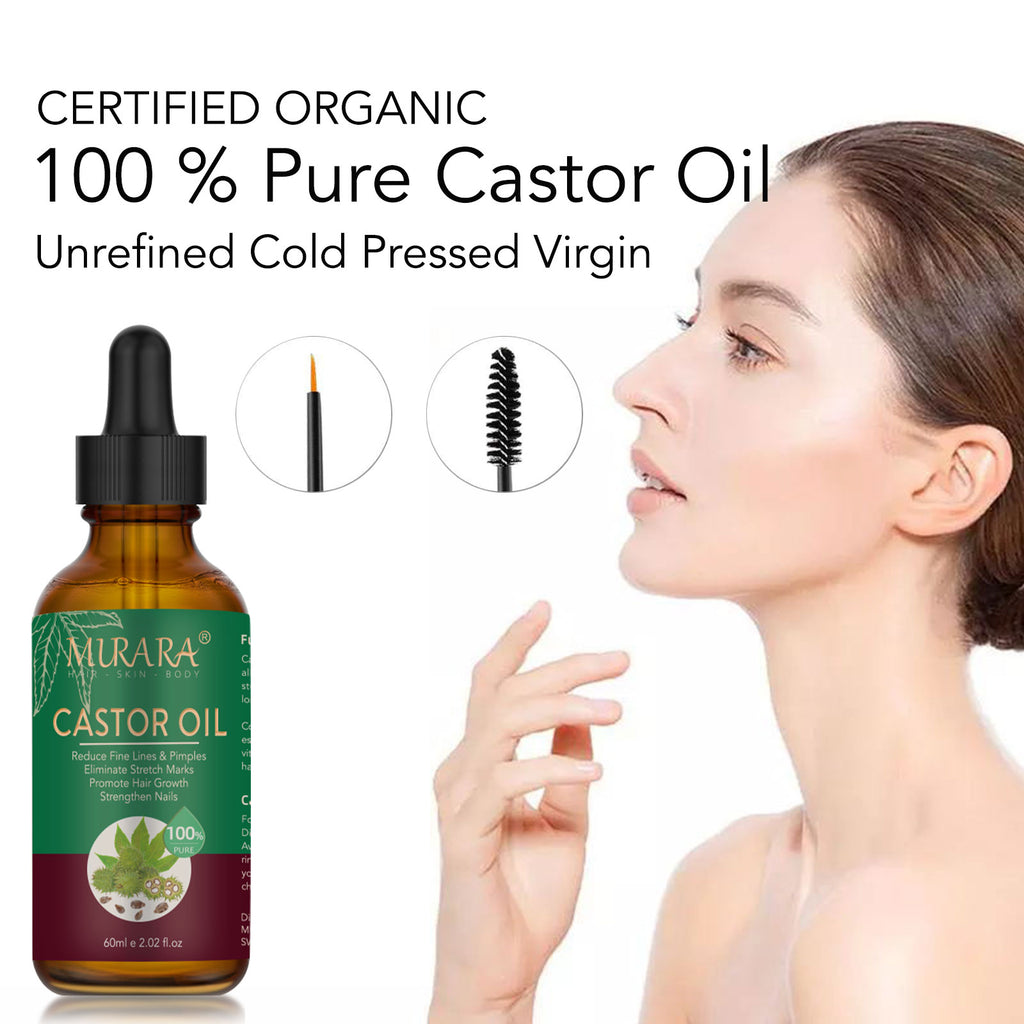 Murara Organic Castor Oil for Hair Care,Fade Fine Lines and Wrinkles, Pure Cold Pressed Castor Oil for Hair,Eyelashs,Eyebrows,Face and Skin Care