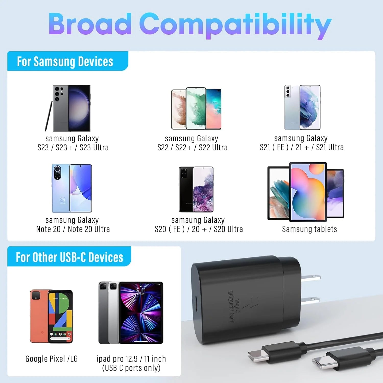 Super Fast Charger with Type C Cable 10Ft , 2Pack 25W USB C Wall Charger Block Adapter and Android Phone Charger Cord for Samsung Galaxy S24 Ultra/S24/S24+/S23 Ultra/S23/S22 Ultra/S22/S21/Note 20
