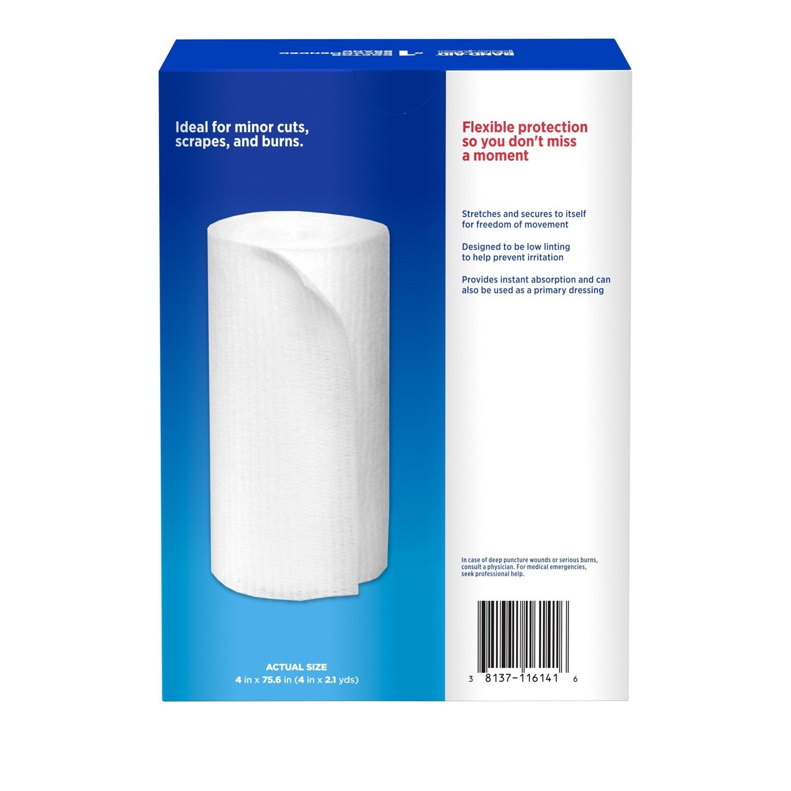 Band Aid Brand Flexible Rolled Medical Gauze, 4 in X 2.1 Yd, 5 Ct