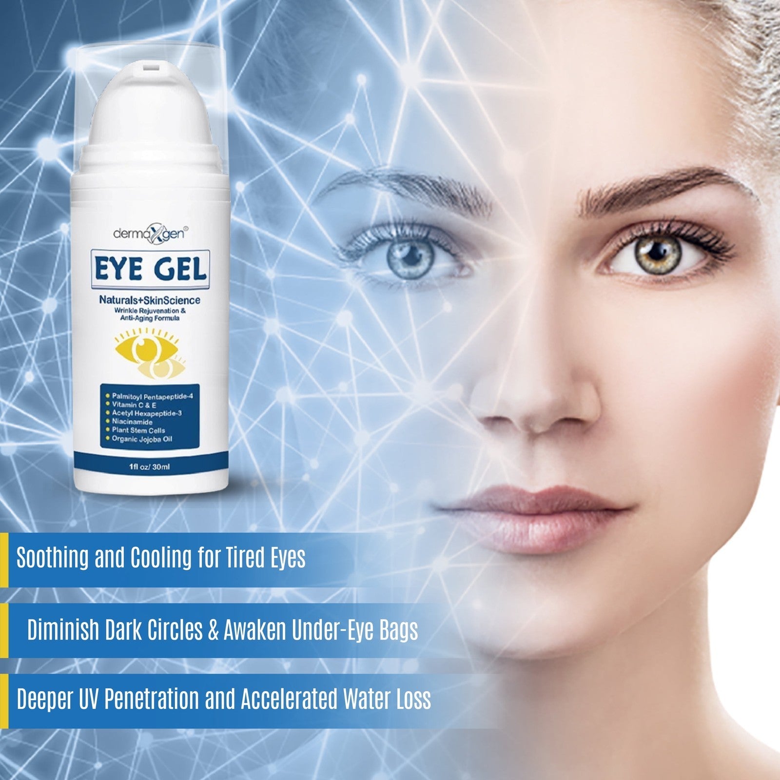 Eye Gel + Plant Stem Cells + Matrixyl 3000 + EYE BAG REMOVER, Arginine for Under