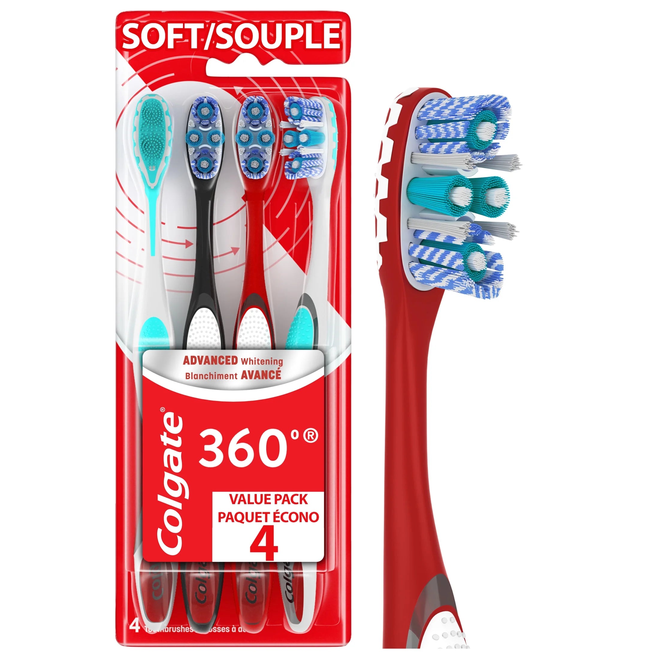 360 Advanced Whitening Soft Toothbrush Pack, 4 Count