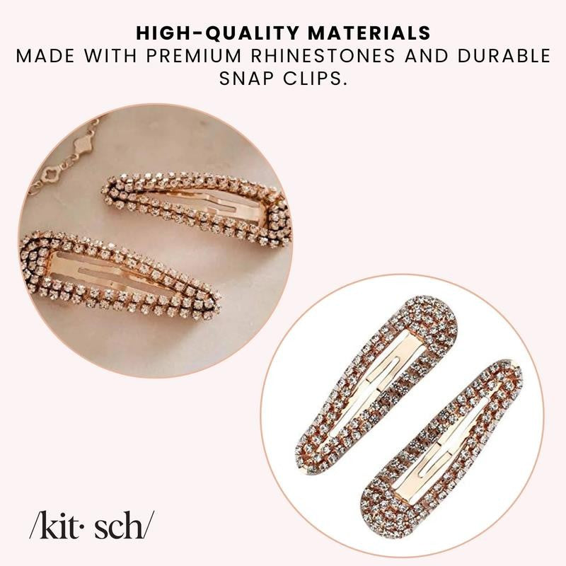 Clip Snap Rhinestone Hair Clip, Gold, 2 Ct
