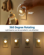 4-Pack LED Night Light Plug In,Nightlight Dusk to Dawn Auto on and Off, 360° Rot