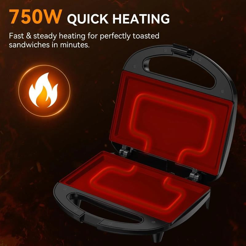 Electric Sandwich Maker, 750W Panini Sandwich Maker, with Non-Stick Flat Plates
