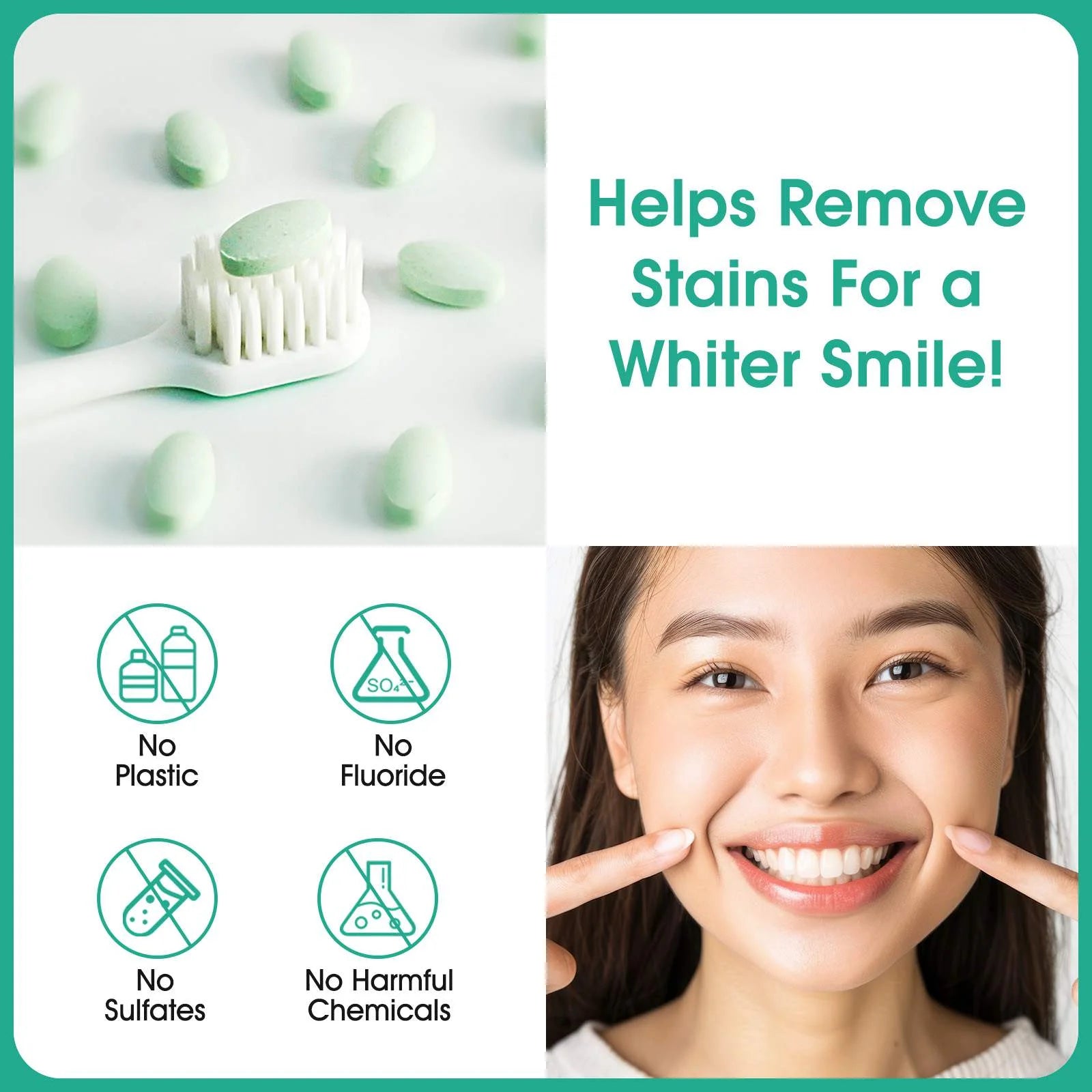 150 Spearmint Tablets , Fluoride Free & Eco Friendly, Travel Mouthwash Tablets, Chewable Toothpaste Tablet 2Pack